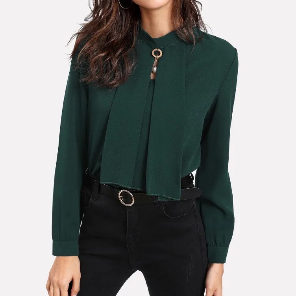 Pearl detail button keyhole back blouse